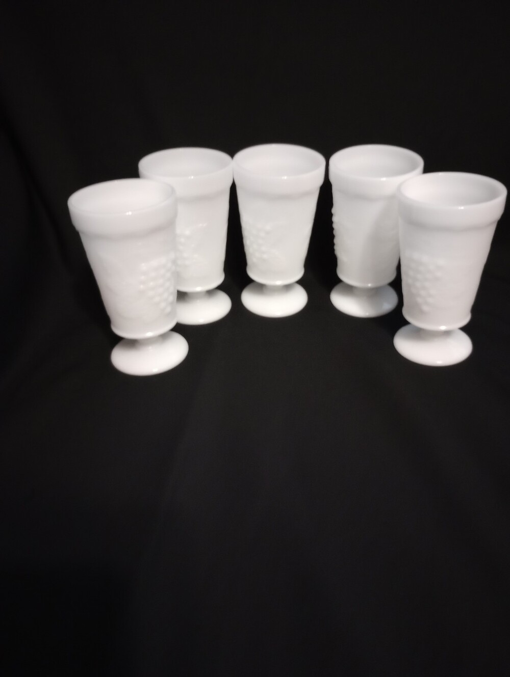 Anchor Hocking Harvest Grape 10 Oz Pedestal Milk Glass Goblets - Set of 5
